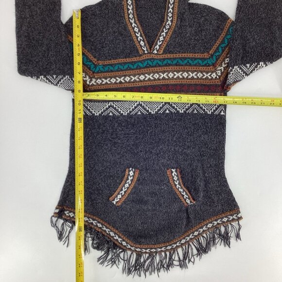 Ecologic Arts Women's Alpaca Aztec Fringe Hooded Sweater Southwestern Gray Sz M - Picture 5 of 8